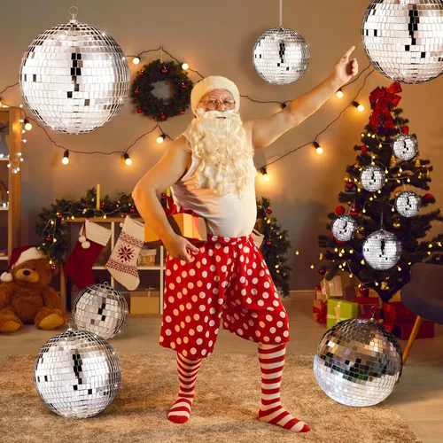 Miniatura 5 de Libima Paquete de 12 Bolas de Discoteca Grandes de Navidad Decoración de Diferentes Tamaños Espejo Plateado Colgantes Adornos de Bola de Discoteca