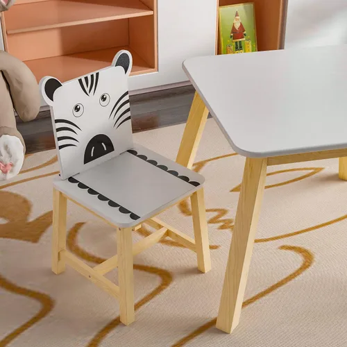 Miniatura 5 de El juego de mesa de comedor y 4 sillas de madera para niños es el tamaño perfecto para que los niños coman, lean libros, coloren, hagan artes