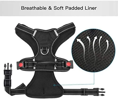 Miniatura 5 de Collar de cinturón ajustable a juego, suministros de entrenamiento reflectante para mascotas, arnés de nailon para perros grandes sin tensión