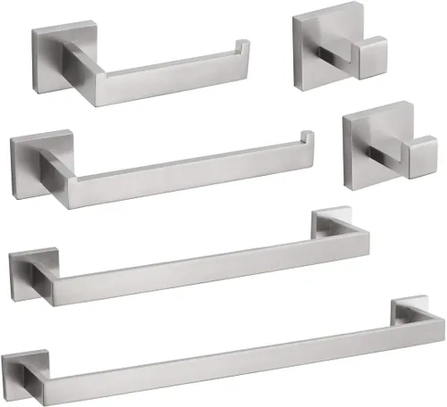 VELIMAX Juego de 6 piezas de accesorios de baño de acero inoxidable de alta calidad, kit de accesorios de baño para montar en la pared, juego