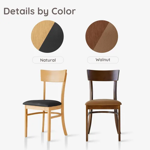 Miniatura 5 de Livinia Mint - Juego de 2 sillas de comedor, asiento tapizado de piel sintética de roble malasio sólido, sillas laterales rectas (nogal)
