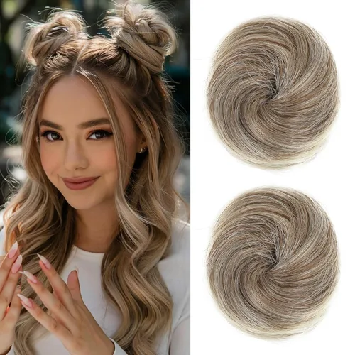 Miniatura 12 de REECHO Piezas de cabello Space Bun, 2 extensiones de moño mini con clip de pinza en extensiones de moño falsas de orejas de gato y desordenadas