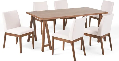 Miniatura 11 de Christopher Knight Home Benson Mid-Century Modern - Juego de comedor de 7 piezas, color beige claro y roble natural
