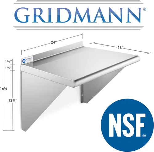 Miniatura 3 de GRIDMANN Estante de montaje en pared de acero inoxidable de 18 x 24 pulgadas con protector contra salpicaduras, grado comercial, estantería