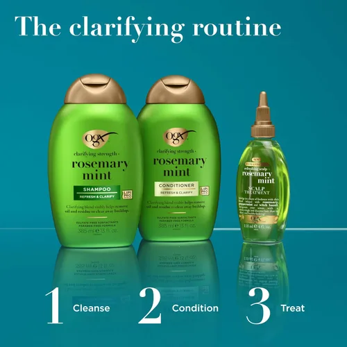 Miniatura 7 de OGX - Acondicionador de fuerza aclarante + romero y menta, acondicionador aclarante para cabello graso que ayuda visiblemente a eliminar el aceite