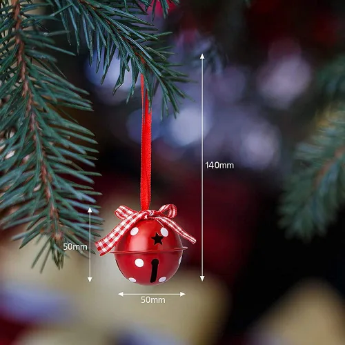 Miniatura 2 de Cascabeles de Navidad, 12 campanas artesanales con copo de nieve para adornos de corona de árbol, decoraciones navideñas de bricolaje (blanco y rojo)