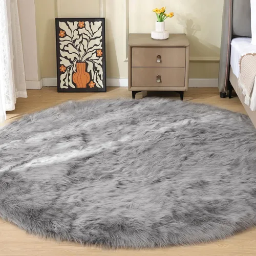 Miniatura 44 de ORINOVA Alfombras de pelo sintético lavable de color gris plateado claro para dormitorio, alfombra de felpa para sala de estar, alfombra