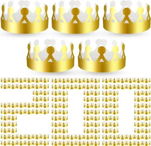 Miniatura 10 de Crtiin 200 coronas de papel doradas a granel King Gold Party Crown Princess Coronas Sombreros para fiesta de cumpleaños Celebración Suministros