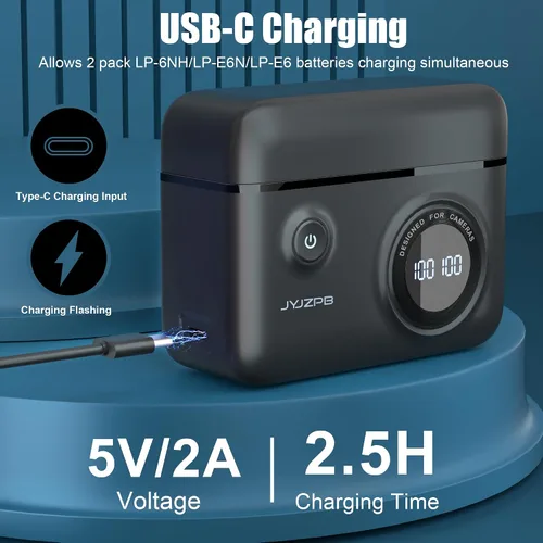 Miniatura 4 de JYJZPB Batería LP-E6NH de 2600 mAh y cargador rápido tipo C para cámaras Canon EOS R7, R6, R5, R, 6D Mark II, 5D Mark IV, 5D Mark III, 5DS, 5DS R