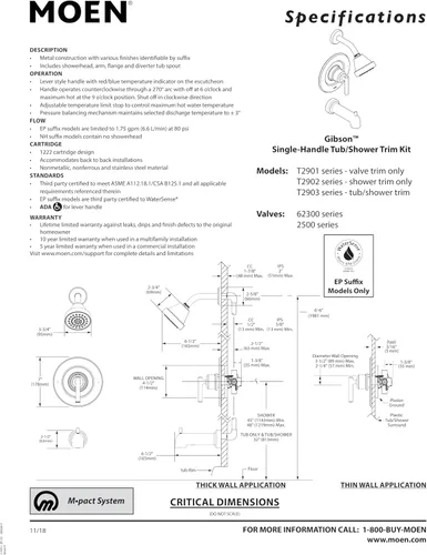 Miniatura 6 de Moen Gibson T2901BN - Mango de ducha moderno cromado Posi-Temp con equilibrio de presión, solo recorte, requiere válvula, T2901BN Níquel cepillado