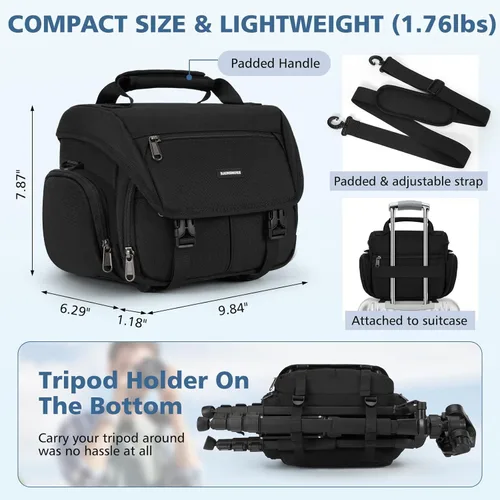Miniatura 5 de RAINSMORE - Bolsa para cámara, bandolera impermeable para cámaras DSLR/SLR/sin espejo para fotógrafos, maletín pequeño con soporte para trípode