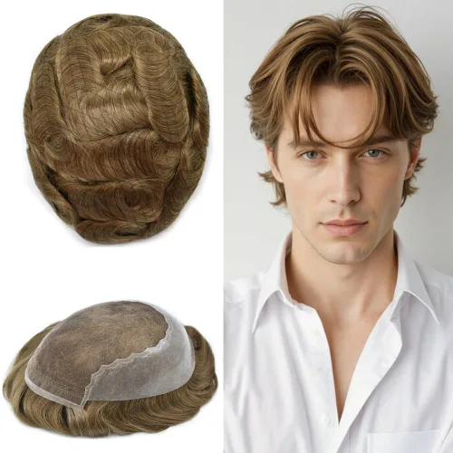 Miniatura 99 de Toupee - Sistemas de reemplazo de cabello para hombre, encaje frontal suizo, nudo blanqueado, pieza de cabello humano natural 1# negro azabache, 8 x