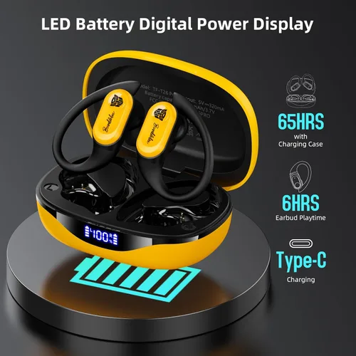Miniatura 6 de Transformers TF-T26 Pro Audífonos inalámbricos Bluetooth 5.4 con orejeras, auriculares con ganchos para la oreja, tiempo de reproducción de 65H