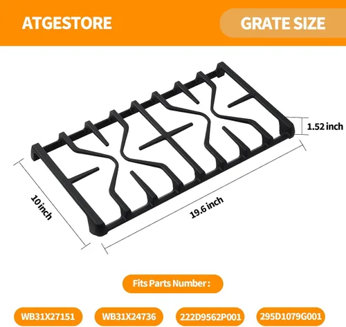 Miniatura 2 de WB31X27151 WB31X24736 - Rejilla de estufa de repuesto para piezas de estufa GE, rejilla de hierro fundido de 19.6 x 10 pulgadas, rejilla de quemador