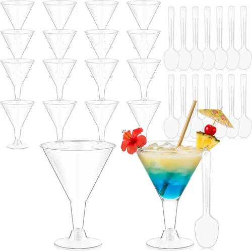 Miniatura 11 de Yinkin 50 tazas y 50 cucharas, vasos de martini de plástico desechables, vasos de cóctel, mini tazas de martini de plástico, vasos shot de postre