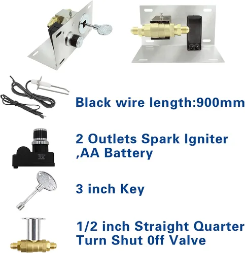 Miniatura 9 de Kit de Encendido para Hoguera con Encendido por Chispa de Botón Pulsador, Válvula de Cierre de 1/2" y Llave de 3", Compatible con Propano y Gas
