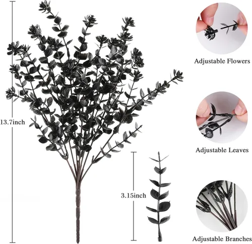 Miniatura 3 de AmyHomie 16 paquetes de flores artificiales de eucalipto negro para exteriores, resistentes a los rayos UV, flores sintéticas que no se decoloran