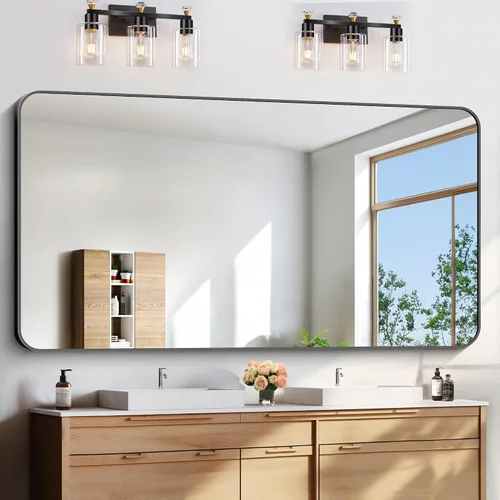 Miniatura 16 de FORBATH - Espejo de baño negro para sobre lavabo, espejo de pared de 16x24 pulgadas con marco de metal, esquinas redondeadas para baño, dormitorio