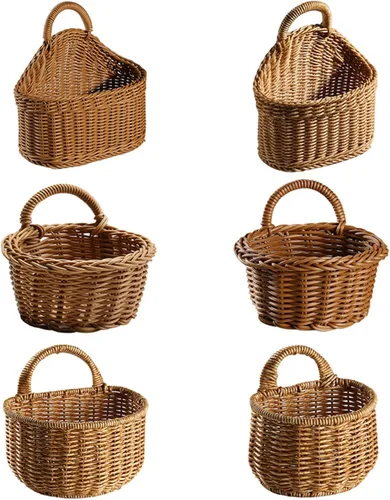 Miniatura 6 de Ochine Cesta de pared tejida colgante con asa, pequeño contenedor de almacenamiento para plantas, organización de oficina en casa y estante
