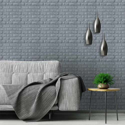 Miniatura 3 de Paneles de pared 3D para despegar y pegar, 11 piezas de papel tapiz de ladrillo de espuma gris para dormitorio, panel de pared de piedra sintética