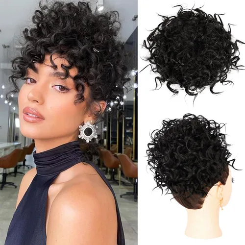 Miniatura 14 de Lommel Pieza de cabello desordenado, moño rizado, ondulado suelto, pieza de cabello con cordón elástico, moño desordenado, extensión de cola