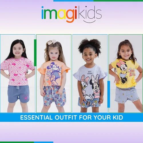 Miniatura 16 de Disney Minnie Mouse - Conjunto de camiseta floral arcoíris y pantalones cortos de cambray, tallas de bebé a niño grande (12 meses - 14-16)