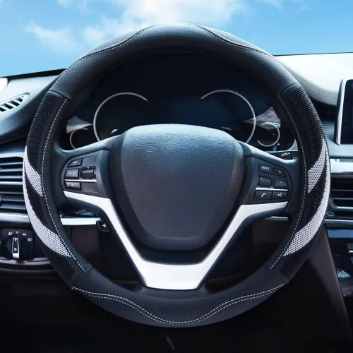 Miniatura 7 de Alusbell - Funda para volante de cuero de microfibra transpirable, protector de volante de coche, universal de 15 pulgadas para mujeres y hombres