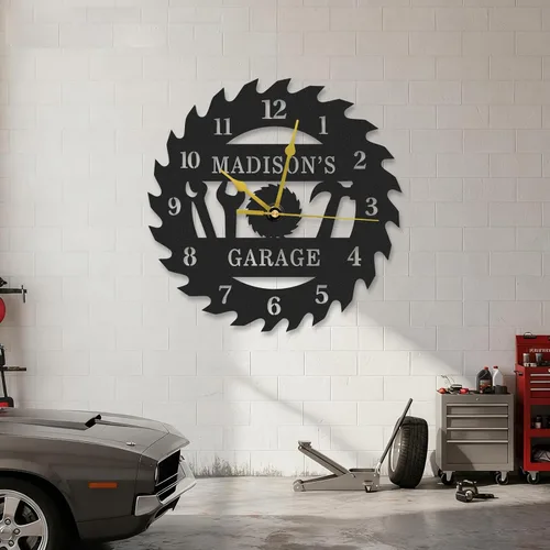 Miniatura 10 de Reloj de pared de metal personalizado, árbol de la vida, letrero de metal con nombre de familia, reloj rústico con número romano para sala de estar