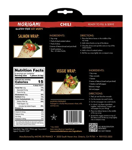 Miniatura 2 de Norigami Envolturas de huevo con proteína de soja, hojuelas de chile. Altas proteínas, bajas en carbohidratos, vegetarianas. Envolturas finas