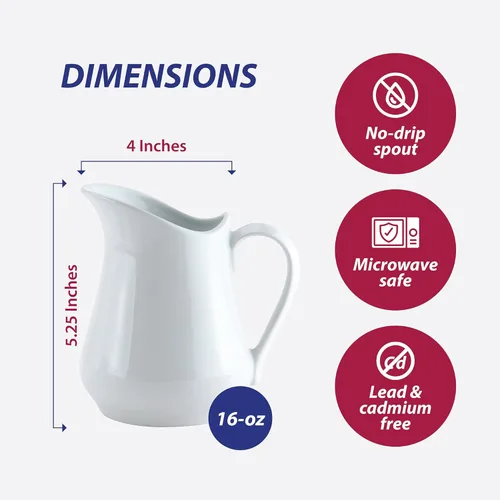 Miniatura 6 de HIC Kitchen - Jarra para cremas con asa, porcelana fina, capacidad de 16 onzas, para café, té, aderezos, jarabes, salsas