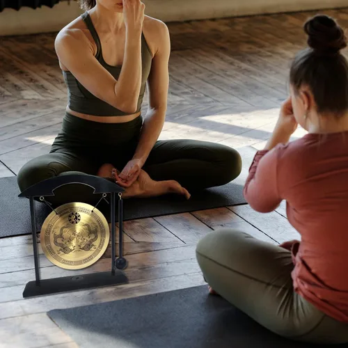 Miniatura 5 de Gong de escritorio de latón, arte zen, feng shui para la decoración de oficina en casa, práctica de meditación, incluye pulsera de cadena roja