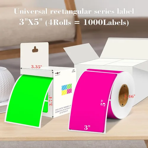 Miniatura 2 de PARLAIM 5 x 3 pulgadas Rectángulo de colores pegatinas de inventario, 1000 unidades de 4 rollos de etiquetas adhesivas cuadradas para cajas móviles
