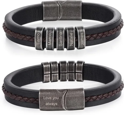 Miniatura 10 de Pulseras personalizadas con nombre para hombre, pulsera de cuero para hombre con 2-5 nombres de niños, regalos personalizados para papá, esposo, hijo