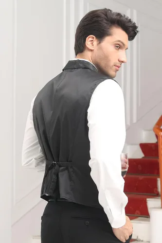 Miniatura 7 de HISDERN Chaleco de traje de cachemira brillante para hombre, chaleco gótico steampunk victoriano para hombre, traje de fiesta de boda o esmoquin