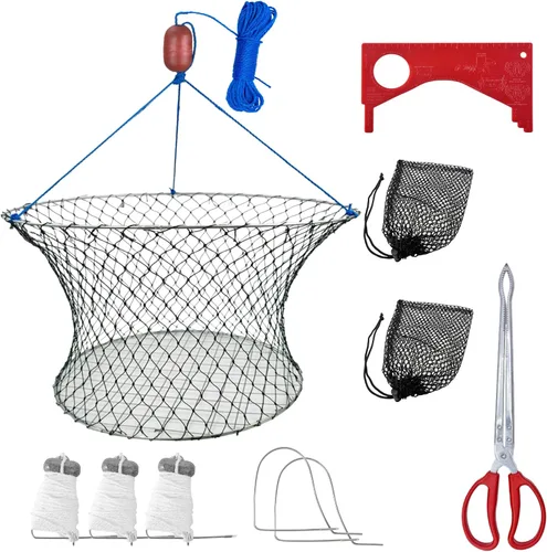 Trampa para cangrejos de doble anillo, red de cangrejo de anillo de acero, parte superior de 24 pulgadas, parte inferior de 20 pulgadas, cuerda de