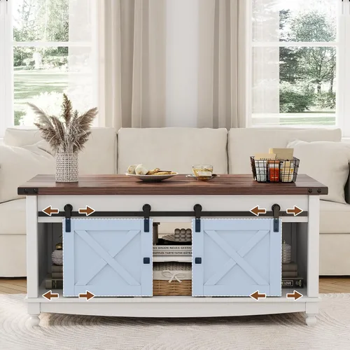 Miniatura 6 de ALLSTAND Mesa de centro elevable de 31.5 pulgadas con almacenamiento, mesas de centro de granja para sala de estar, mesa de centro cuadrada con gran