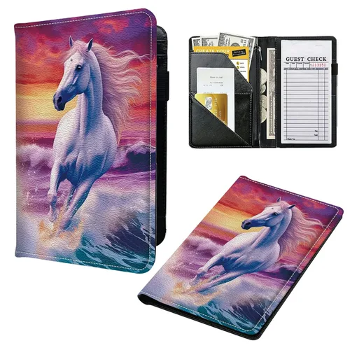 Miniatura 28 de Libros para camarera, cartera de cuero con bolsillo con cremallera, 7 bolsillos de almacenamiento para recetas y cheques, soporte para bolígrafos
