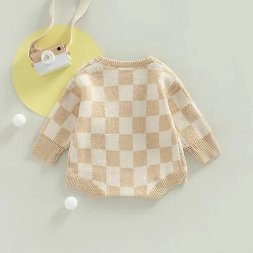 Miniatura 4 de Ropa unisex de tablero de ajedrez para bebé, niña y niño, mameluco de punto con burbujas, mameluco de una pieza