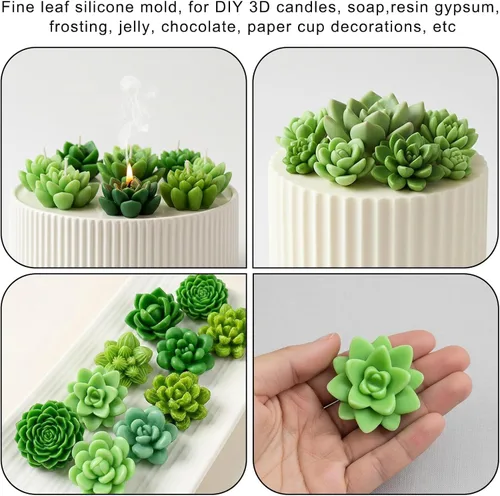 Miniatura 4 de Succulent Fondant Molds 3D Silicone Cactus Succulents Leaves Moulds for Cake Decorating Cupcake Topper Candy Chocolate Gum Paste Polymer Clay DIY