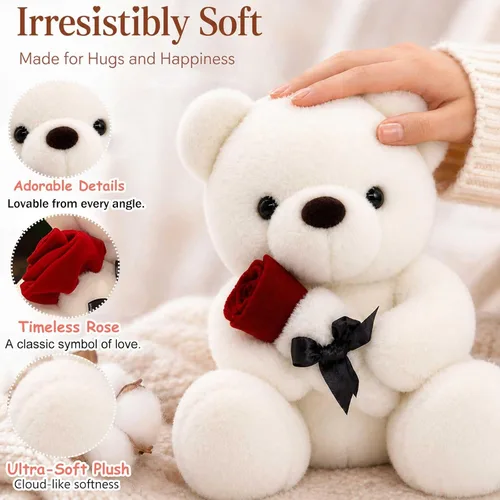 Miniatura 3 de Oso de Peluche Relleno Animal de Peluche Oso de Peluche con Rosa, Lindo Oso Dulce Gran Regalo para tu Ser Querido, Novia Niños Cumpleaños, San Blanco