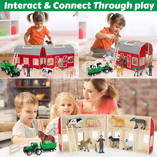 Miniatura 7 de GMAOPHY Juguetes de Animales de Granja para Niños de 3+ Años, Niños y Niñas, Gran Granja de Madera con Figuras de Animales para Niños, Juego