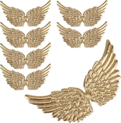 TEHAUX 12 alas de ángel doradas para manualidades, apliques de tela suave de 5 pulgadas para decoración de ropa, adornos de bricolaje, álbumes de