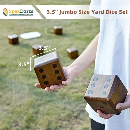 Miniatura 3 de SpexDarxs Juego de dados gigantes de 3.5 pulgadas, juego de dados de madera grandes con marcador y bolsa de transporte, juego de césped