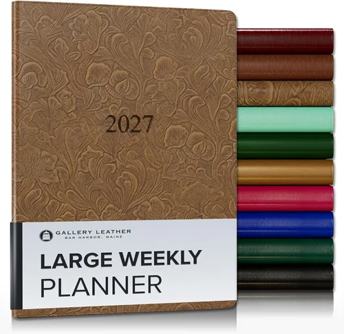 Miniatura 51 de Gallery Leather Agenda semanal y mensual grande 2025-2026, agenda y cuaderno con elegantes bordes de página dorados dorados, 12 meses, cactus Cactus
