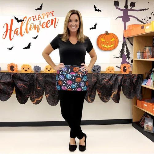 Miniatura 6 de Plum Hill Delantal de cintura de Halloween con bolsillos, medio delantal de calabaza para mujer, delantal de camarera, delantal de servidor