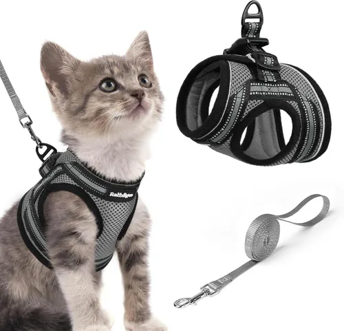 Miniatura 54 de rabbitgoo Juego de arnés y correa para gatos para caminar a prueba de escape, chaleco suave ajustable para gatitos con tira reflectante para gatos