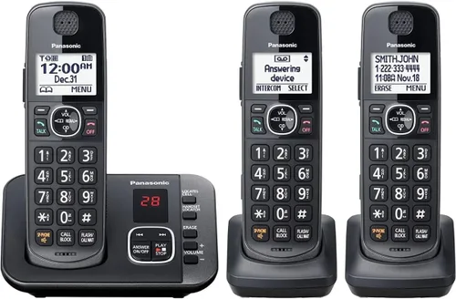 Panasonic - KX-TGE633M DECT 6.0 Sistema telefónico inalámbrico expandible Sistema de contestación digital - Negro metálico (renovado)