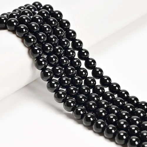 JM Design 0.079 in agujero negro ónix liso pulido forma redonda suelta piedras preciosas tamaño 0.236 in 15.5inch hebra para la fabricación de joyas