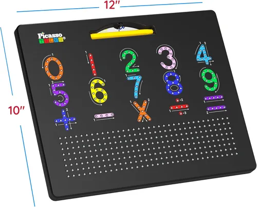 Miniatura 2 de PicassoTiles PTB02-BLK - Tablero de dibujo magnético 2 en 1, de 12 x 10 pulgadas, grande, con perlas magnéticas, con lado de alfabeto y matemáticas