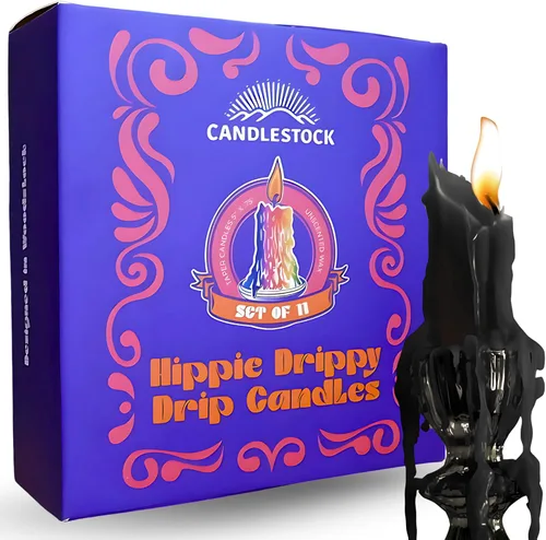 Miniatura 19 de Candlestock Hippie Drippy Drip Candles - Paquete de 11 velas cónicas de goteo – Velas de fusión de botellas de vino (arcoíris hippie)